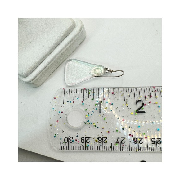 Iridescent recycled glass triangular sterling silver dangle earrings whimsical - Picture 10 of 11